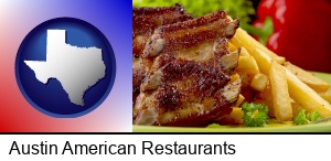 Austin, Texas - an American restaurant entree (back ribs and french fries)