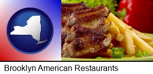Brooklyn, New York - an American restaurant entree (back ribs and french fries)