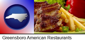 Greensboro, North Carolina - an American restaurant entree (back ribs and french fries)