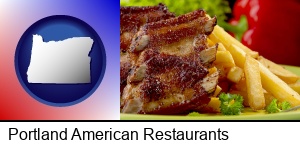 Portland, Oregon - an American restaurant entree (back ribs and french fries)