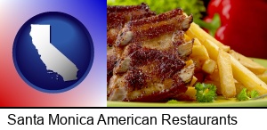 Santa Monica, California - an American restaurant entree (back ribs and french fries)