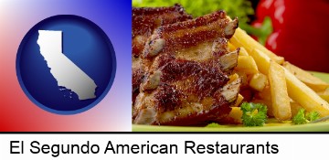an American restaurant entree (back ribs and french fries) in El Segundo, CA