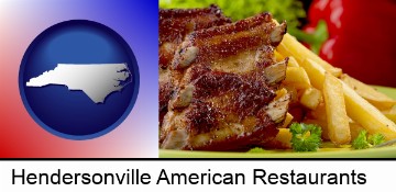 an American restaurant entree (back ribs and french fries) in Hendersonville, NC