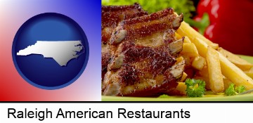 an American restaurant entree (back ribs and french fries) in Raleigh, NC